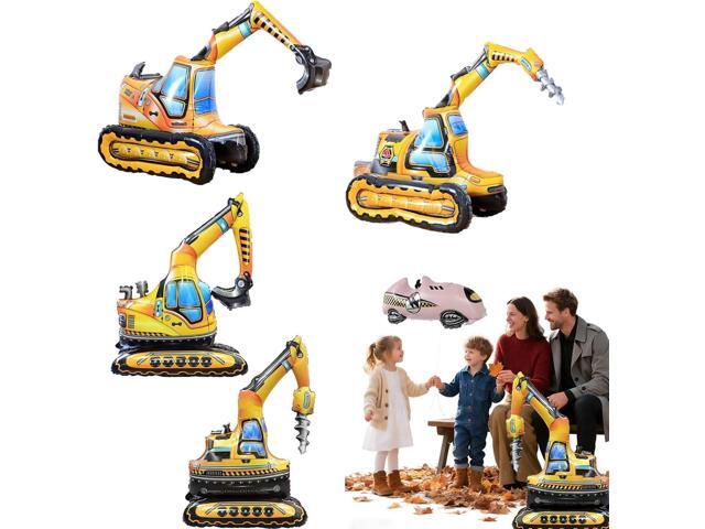 4PCS Self-Standing Engineering Vehicle Balloon Large 4D Foil Construction Excavator Party Decoration, Easy to Inflate, Birthday, Shower &.