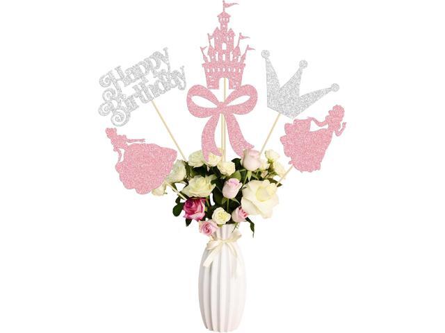 Gyufise 12Pcs Princess Centerpiece Sticks Birthday Bowknot Castle Birthday Table Flower Centerpieces Sticks Crown Bow Party Decorations for Bridal...