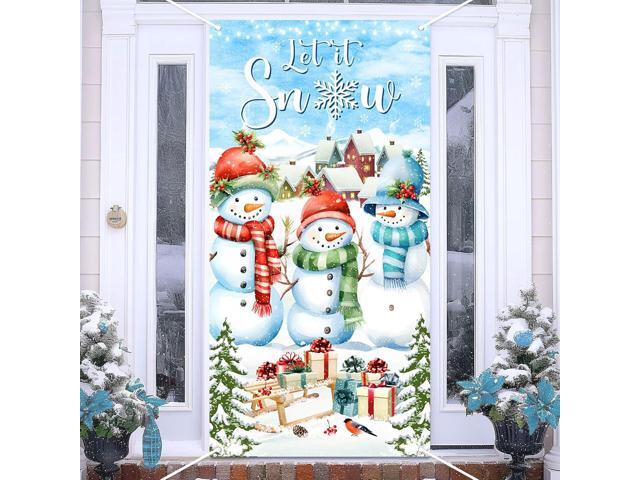 Avezano Winter Snowman Door Cover Let It Snow Christmas Door Banner Winter Welcome Party Decorations Xmas Holiday Supplies
