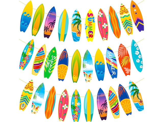2pcs Surfboard Themed Banner Decorations Summer Surfing Birthday Party Decorations Surf Birthday Garlands for Swimming Pool Summer Beach Party Baby...