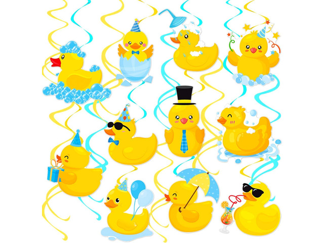 Rubber Duck Hanging Swirls 20Pcs Duck Birthday Party Hanging Decorations Rubber Duck Ceiling Swirls Duck Party Streamers for Duck Themed Baby...