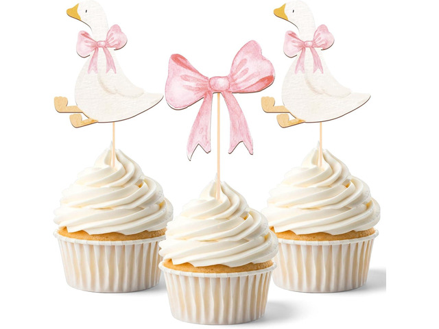 AceOrbit 36 Pcs Pink Silly Goose Cupcake Toppers Silly Goose Baby Shower Birthday Decorations Party Supplies for Cake Decorations Girls Birthday...