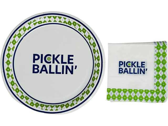Twerp Pickleball Party Plates and Napkins - Party Supplies for Pickle Ball - Set of 10