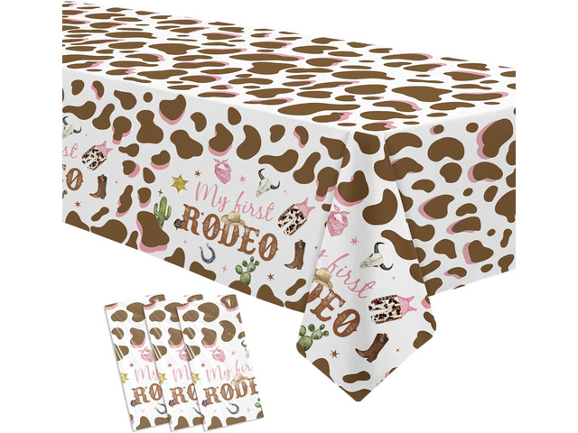 My First Rodeo Party Supplies Girl Tablecloth - Western Cowgirl 1st Birthday Decorations Table Cover, Wild West One-Year-Old Birthday Supplies...