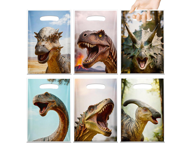 60PCS Dinosaur Party Favor Bags, Dinosaur Goodie Candy Bags Dino Birthday Gift Bag Plastic with Handles for Boys Kids Birthday Party Supplies