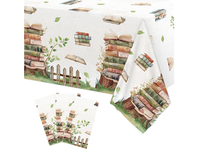 3Pcs Book Themed Party Tablecloth, 54 x 108 Inch Book Club Plastic Table Cover, Waterproof Library Reading Themed Table Cloths for Reading Party,...