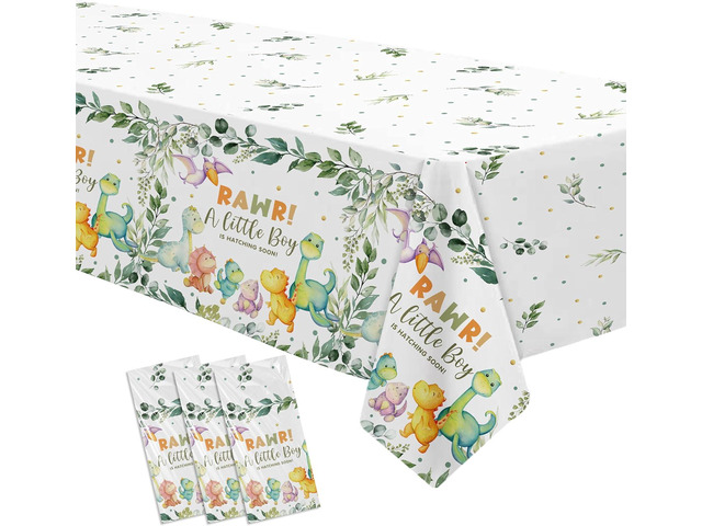 Dinosaur Baby Shower Decorations Tablecloth, 3 Pack Disposable Dino Theme Baby Boy Party Tablecover Supplies, 86in x 55in