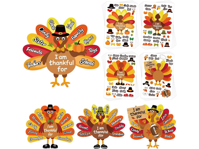 Large Thanksgiving Crafts for Kids,20 Sheet Make-A-Turkey Crafts Stickers for Kids,Turkey Stickers for Thanksgiving Party Favors Games Supplies.(Ripe)