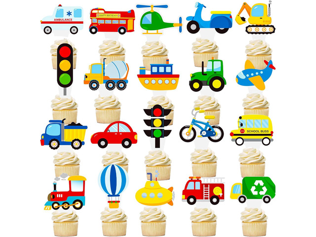 Transportation Cupcake Toppers Transportation Party Decorations 48PCS Airplane Train Party Cupcake Picks for Bus Truck Cake Toppers Transportation...