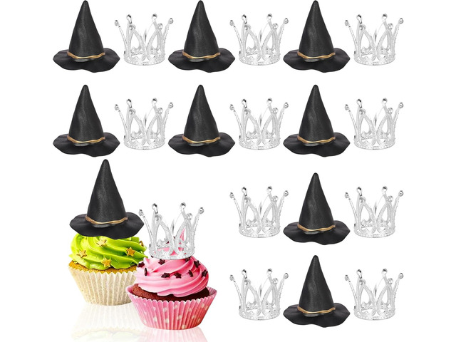 Rsstarxi 12 Pack 3D Crown Witch Hat Cupcake Toppers Magic Witch Wizard Cupcake Picks for Halloween Baby Shower Wedding Birthday Anniversary Party...