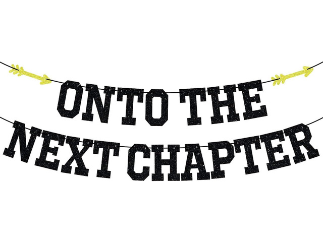 Onto The Next Chapter Banner - Let the adventure Begin BUnting Sign - 2026 Graduation/Retirement/Baby Shower Party Decorations Supplies, Black Glitter