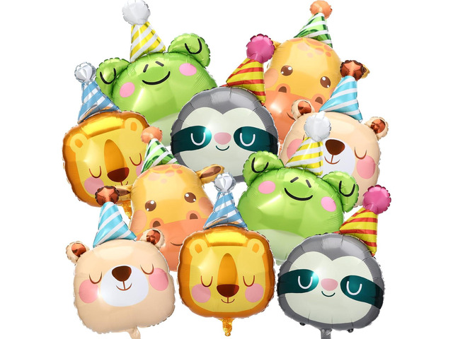 Civaner 10 Pcs Jungle Safari Animal Foil Balloons Animal Birthday Party Decor Bear Giraffe Lion Frog Sloth Aluminum Foil Balloons for Woodland Baby...