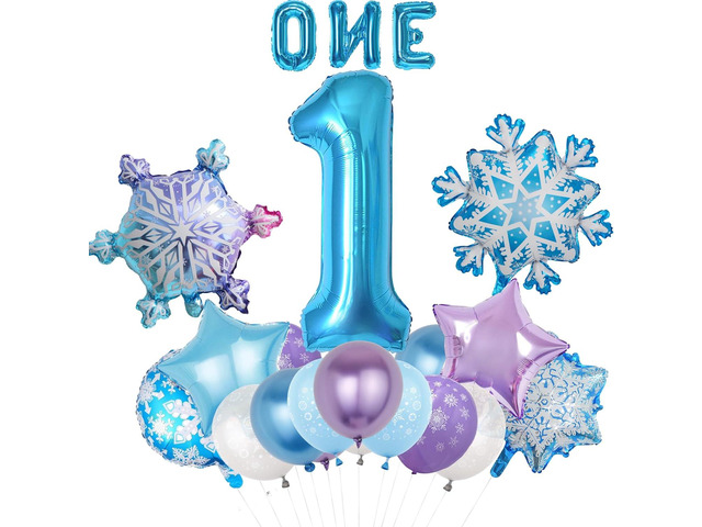 Purple and Blue Snow Party Decorations, Number 1 Girl Birthday Party Supplies, Snowflake Print Latex Foil Balloon, Baby Shower Winter Party...