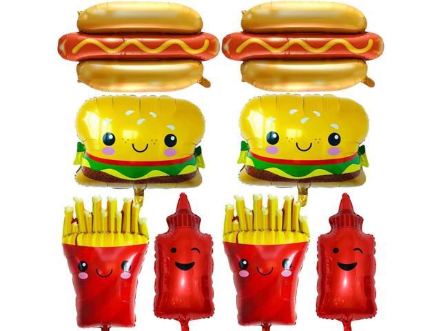 Food Themed Balloons Hamburger Hot Dog French Fries Ketchup Foil Balloon BBQ Party Balloons for Picnic Party Birthday Decorations Supplies 8 Pcs
