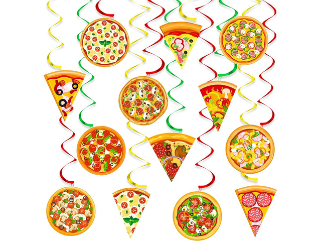 22pcs Pizza Party Hanging Swirls Pizza Party Decorations Pizza Party Time Hanging Decor Pizza Themed Ceiling Streamers for Fast Food Baby Shower...