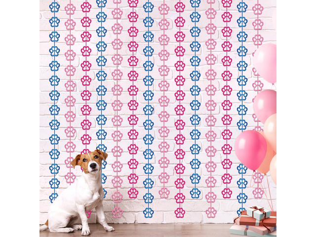 2 Pack Paw Birthday Decorations Blue and Pink Dog Tinsel Foil Fringe Curtains Photo Booth Prop Party Supplies Themed Backdrop Streamer for Kids...