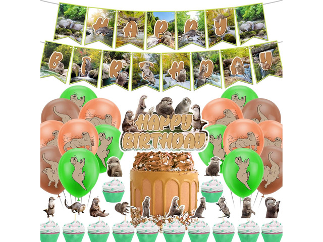 Otter Party Decorations - Happy Birthday Banner, Cake Topper, Cupcake Toppers, Balloons