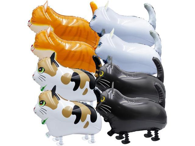8-Pack Walking Cat Balloons Cute Foil Kitty Balloons with Ribbons for Kids Birthday Party Decorations Fun, Safe & Adorable Party Supplies