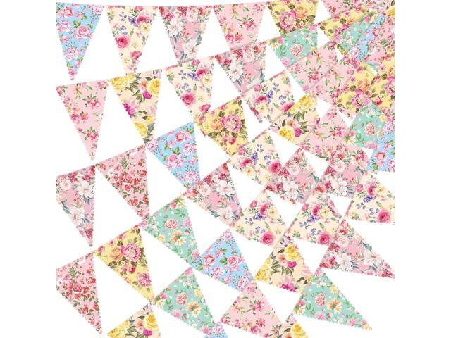 Faccito 49 Ft 5 Pcs Tea Floral Party Paper Bunting Decor Outdoor Bunting Banner Outdoor Vintage Bright Floral Paper Wildflower Garland Garden Theme...