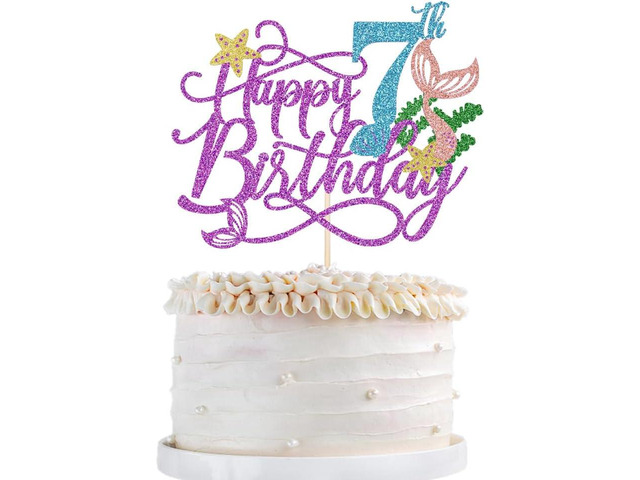 Mermaid 7 Cake Topper, Happy 7th Birthday Cake Decor,Under The Sea Theme Girl Kid First Birthday Cake Supplies/Ocean World One Mermaid Party...