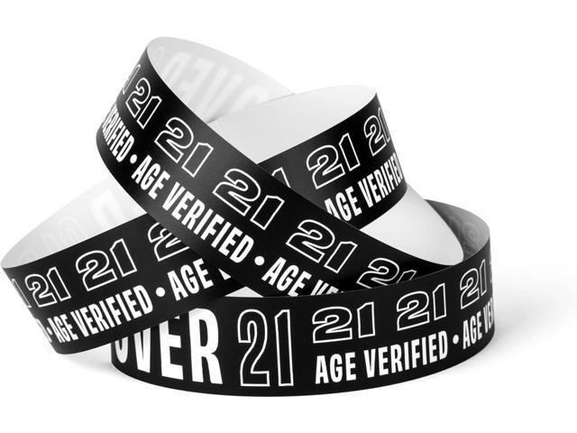 Sutter Signs 21+ Wristbands for Events 500 ct Over 21 Age Verified Wristbands for Venue, Concerts, Night Club Black & White Waterproof Vinyl...