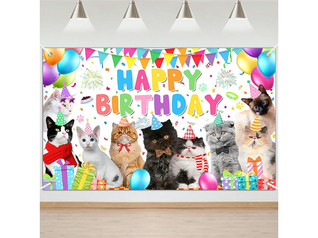 Avezano Cat Happy Birthday Backdrop Pet Cat Paw Theme Birthday Party Decorations Kitties Pet Themed Party Supplies 70.8 x 43.3 Inch