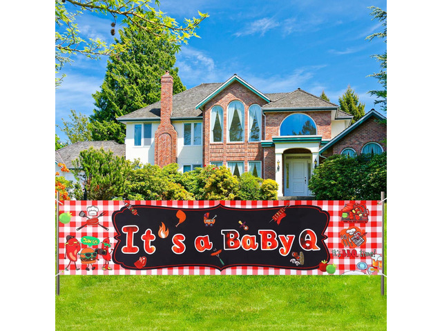 It's A Baby Q Banner BBQ Baby Shower Decorations Red Gingham Baby Q Banner Backdrop for Boy Girl Gender Reveal Baby Shower Picnic Barbecue Yard...