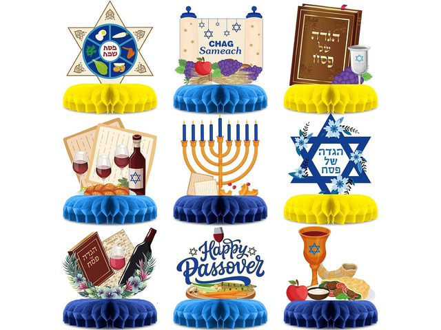 Pasimy 9 Pcs Passover Table Centerpieces Decorations Happy Passover Honeycomb Centerpiece Decor Jewish Pesach Honeycomb Table Topper for Jewish...