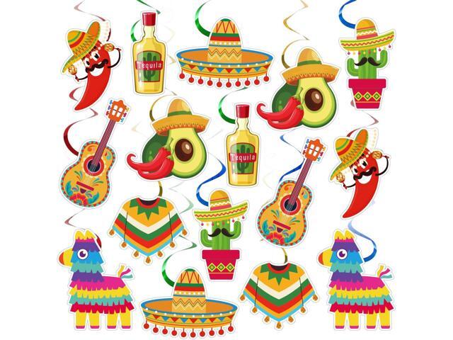 Mexican Fiesta Decorations, 24 Pcs Hanging Swirl - Cinco de Mayo Party Supplies, Taco Twosday Birthday & Festival Ceiling Decor