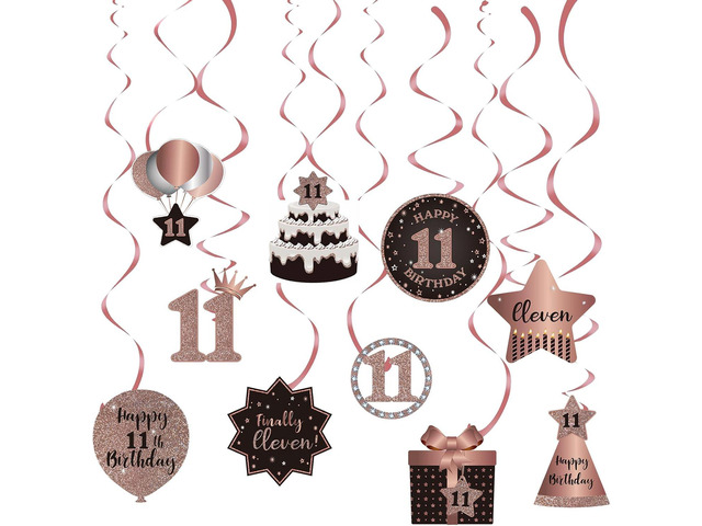 BRT Bearingshui Happy 11th Birthday Hanging Swirls Streams Ceiling Decorations, Celebration 11 Foil Hanging Swirls with Cutouts for 11 Years Old...
