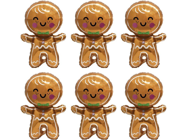 Jumbo Gingerbread Man Xmas Foil Party Balloons, 6 Pack Merry Christmas Mylar Helium Large Gingerbread Man Kids Balloon For New Year Eve Holiday...