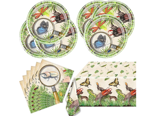 OULUN Bug Party Decorations Tableware, 20 Plates and 20 Napkins and Tablecloth86 '' x 51'' Birthday Party Decorations