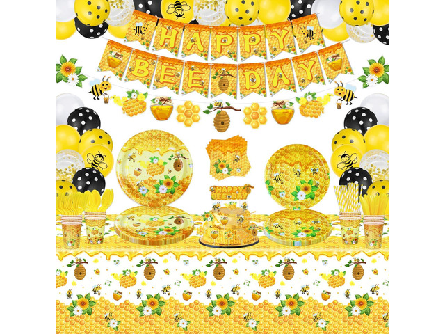 226 Pack Bee Party Decorations Happy Bee Day Plate Set Gender Reveal Party Supplies Baby Shower Tableware Set Honey Birthday Decor