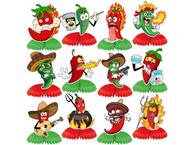 12 PCS Chili Cook Off Honeycomb Centerpieces, Chili Birthday Party Decorations Chili Pepper Table Centerpieces Decorations for Chili Festival Party...
