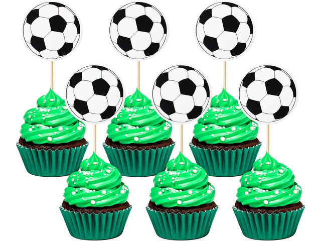 50pcs Soccer Cupcake Toppers Party Decorations for Birthday Baby Shower Soccer Fans Men Birthday Party Favors Supplies