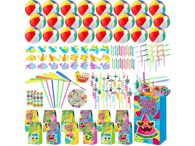 194 PCS Pool Party Favors Beach Party Favors, Summer Party Favors for Kids 3-8 8-12, Beach Balls, Hand Flying Helicopter, Pool Party Supplies for...