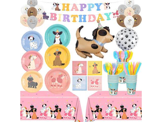 185 Pcs Pet Dog Birthday Party Decorations, Pet Dog Birthday Party Supplies Retro Puppy Themed Paper Plates Napkins Disposable Vintage Dog.