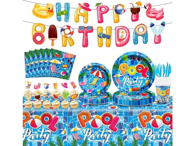 Qyeahkj 239Pcs Summer Beach Pool Party Birthday Decorations Pool Party Tableware Set Supplies Beach Ball Birthday Favors Hawaii Decor,Serve 25
