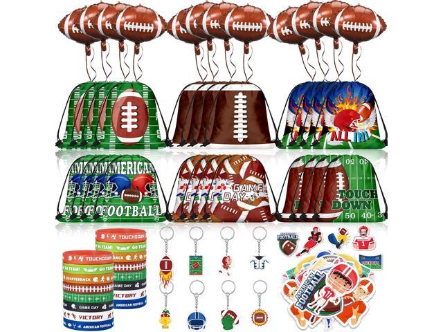 196 Pcs Football Party Favors Drawstring Bags Football Gift Goodie Bag Stuffers Wristband Keychains Sticker Balloon for Birthday Party Team Gift.