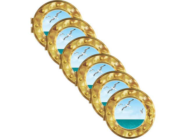 Beistle 6 Piece Cruise Ship Porthole Vinyl Plastic Peel 'N Place Nautical Wall Decorations For Bon Voyage Party Supplies