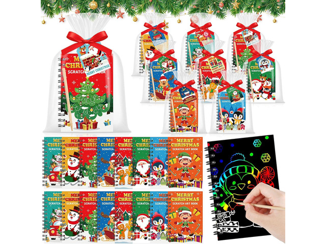 Funrous Christmas Scratch Crafts Gifts Scratch Notebooks Bulk Xmas Party Favors Stocking Stuffers Coloring Books for Xmas Gift Birthday Party...