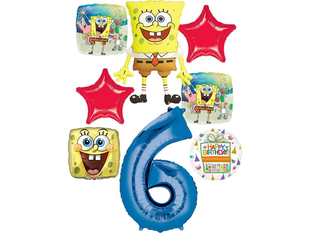Spongebobs 6th Birthday Party Supplies 8pc Foil Balloons Bouquet Decorations