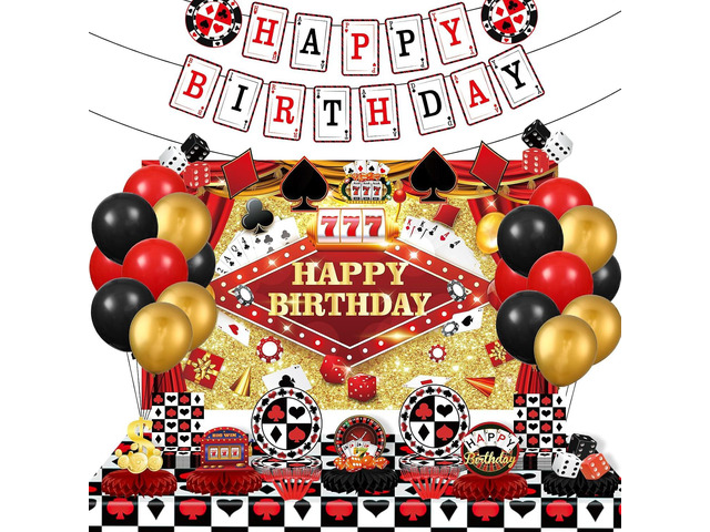 Casino Theme Party Decorations, Casino Birthday Party Supplies Las Vegas Party Decorations Poker Happy Birthday Banner Backdrop Balloon Poker Theme...