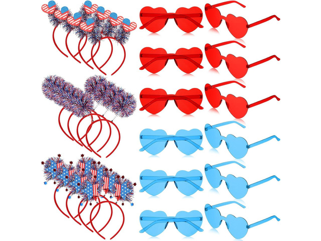 Jutom 24 Pieces 250th Anniversary 4th of July Patriotic Headbands and Glasses Set, American Flag Star Head Bopper for Memorial Veterans...
