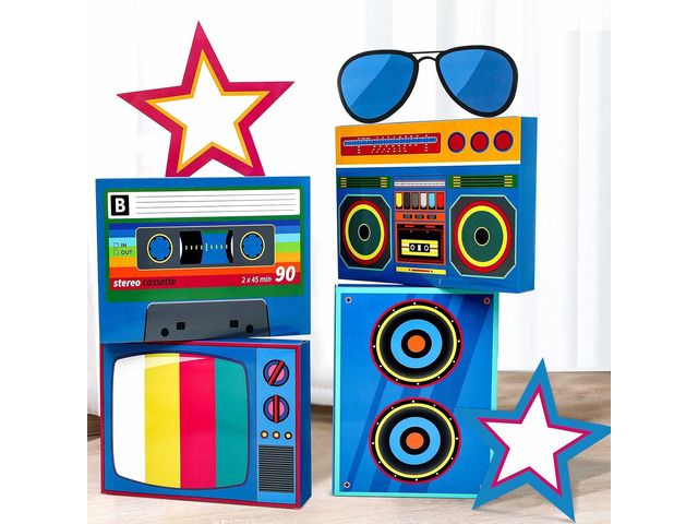 Weekgrat 7 pcs Large 80s 90s Party Decorations 3D Hip Hop Favor Set Paper Boombox Cassette Boxes for Retro Back to 1980s 1990s Theme Birthdays...