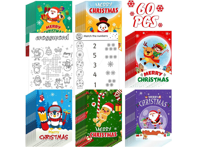 60 Pcs Christmas Activity Books Mini Challenging Activities Fun and Games Include Mazes, Word Search, Word Scramble, and More for Christmas Holiday...