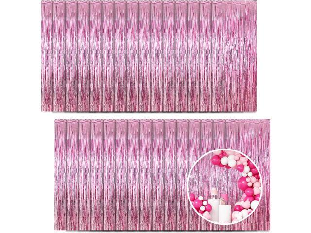 30 Pack Pink Foil Fringe Curtain Backdrop, 3.3x8.2 Feet Metallic Tinsel Streamer Curtains Photo Booth Props for Wedding/Birthday/Baby...