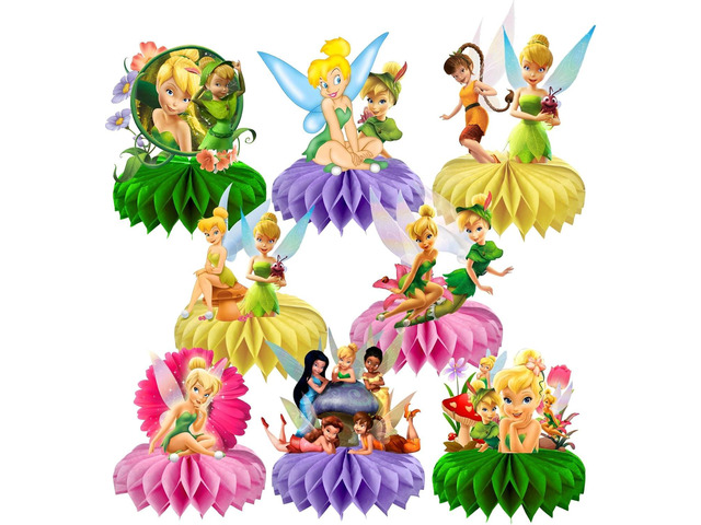 8Pcs Fairy For Tinkerbell Honeycomb Table Centerpiece,Cartoon Birthday Party Supplies Table Decorations for Party Decorations.