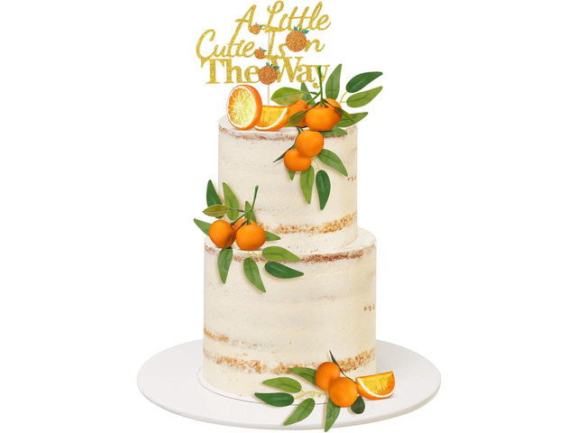 Soulchen 15 Pcs Little Cutie Is on the Way Cake Topper Set Glitter Orange Cake Topper and Simulation Citrus Decorations for Citrus Birthday Party...