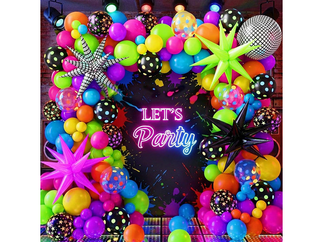 Neon Balloons Arch Garland Kit with Yellow Hot Pink Lime Green Orange Blue Neon Balloons for Back to 80s 90s Disco Birthday Party Decorations,...